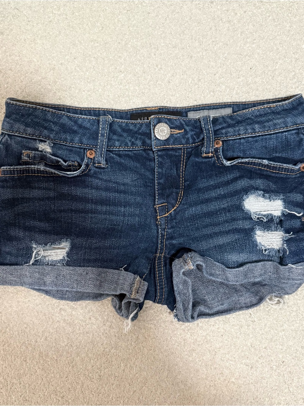 Dark Blue Women's Distressed Denim Shorts